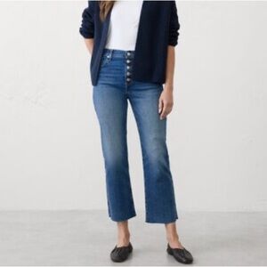 Judy Blue Cropped Boot Cut High Rise Jeans With Raw Hem And Button Fly Closure